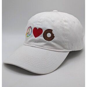 Peace Love Donuts Hat Baseball Cap White Adjustable Strap Back Unisex Doughnuts